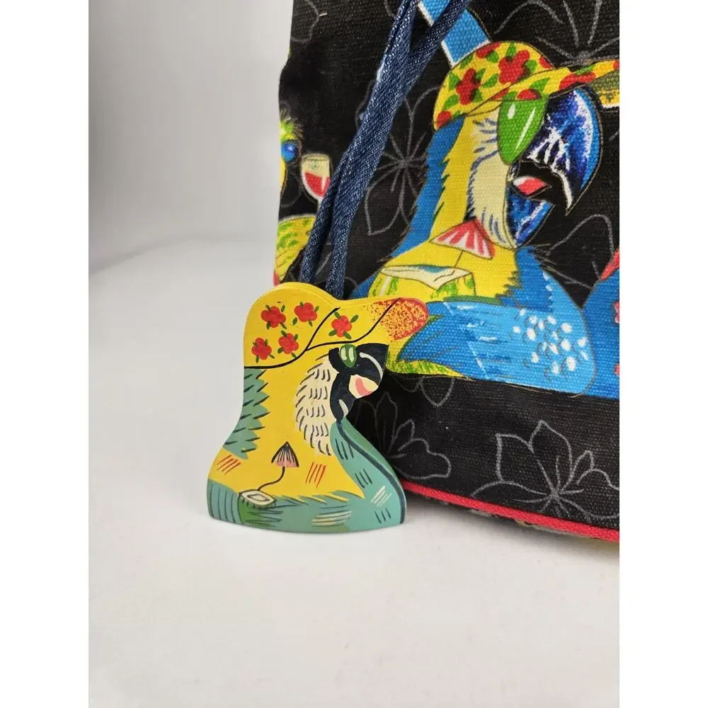 CARIBBEANO SOUL Parrot Party Canvas Beach Shoulder Tote Bag‎ + Coin Purse Unworn